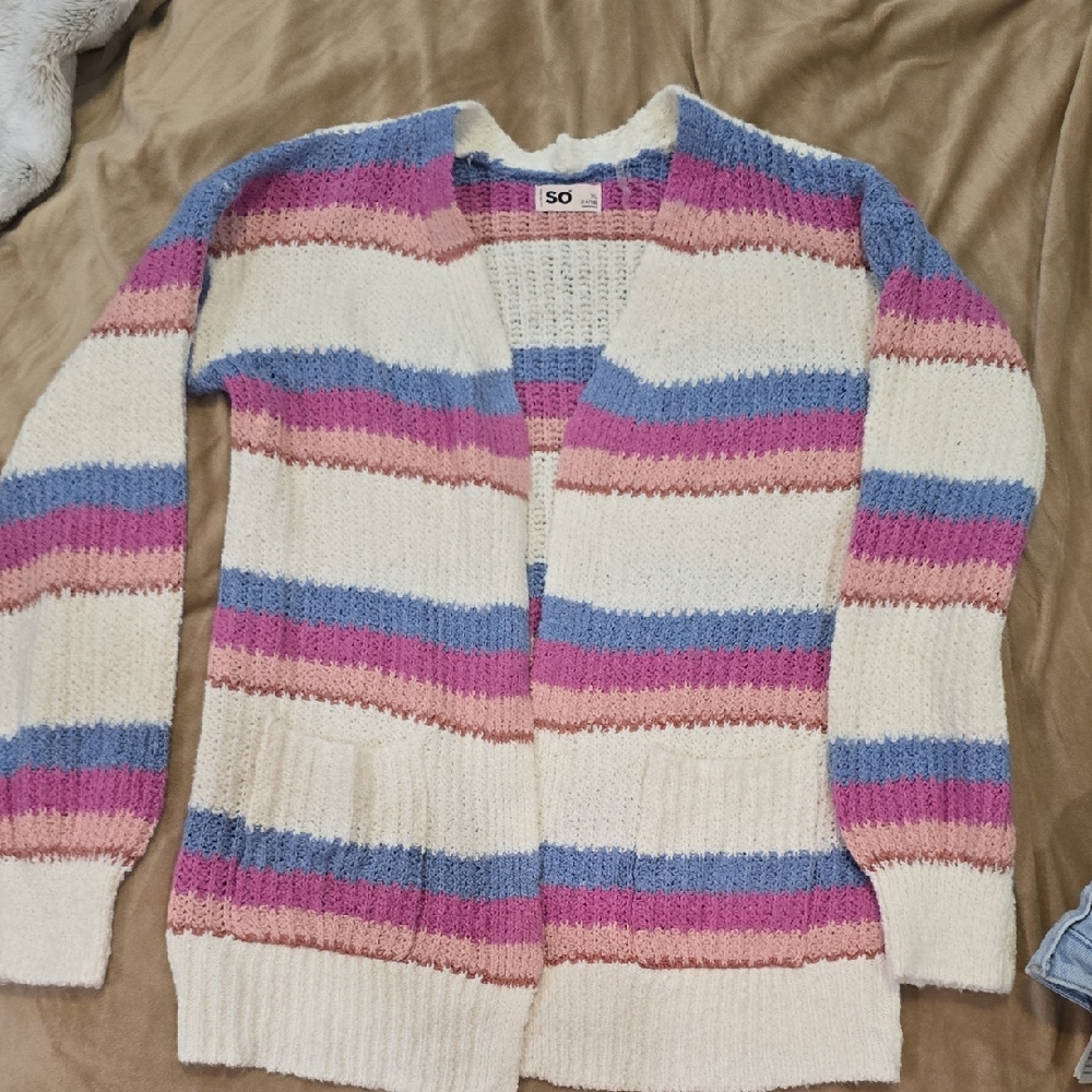 Kids Striped Cardigan Sweater - Cream, Pink, Blue